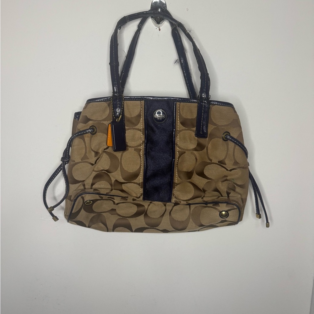Coach Tan and Black Signature Shoulder Bag